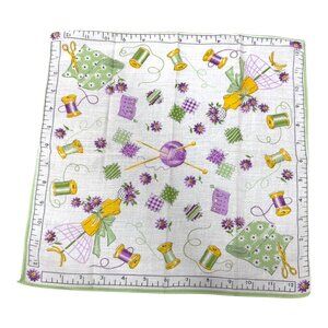 Vintage Sewing Themed Handkerchief Knitting Yarn Dress Maker Gift Purple Yellow